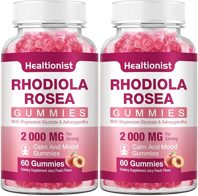 2 Packs Sugar-Free Rhodiola Rosea Gummies Adaptogenic Rhodiola Rosea Supplement & Cortisol Blocker for Performance, Stamina, Mood & Motivation - Non-GMO, 120 Vegan Chews