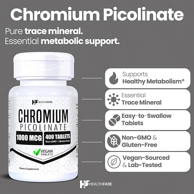 Chromium Picolinate 1000mcg | 400 Tablets | Gluten-Free | Non-GMO | Made in USA