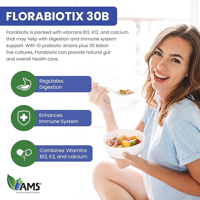 America Medic & Science Florabiotix Probiotic (30 Capsules) | Dietary Supplement for Men and Women| 30 Billion Live Cultures | 10 Probiotic Strains | Supports Digestive and Immune Health
