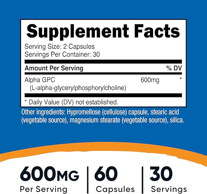 Nutricost Alpha GPC 600mg, 60 Vegetarian Capsules - Non-GMO and Gluten Free, 300mg Per Capsule