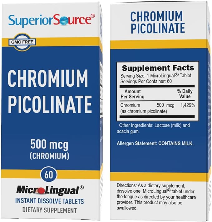 Superior Source Chromium Picolinate - Supplement Formula Supports Healthy Sugar Metabolism - 500 mcg, 50 Instant Dissolve Tablets