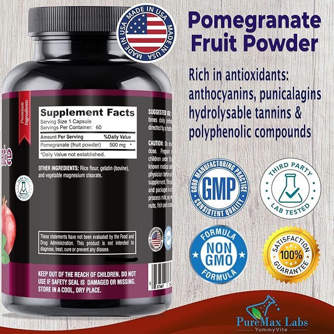 Pomegranate Capsules - 500mg, antioxidant superfood - 60 Capsules