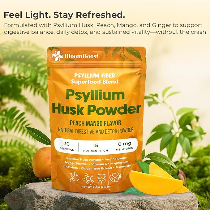 Psyllium Husk Powder | Tropical Flavored Psyllium Husk Powder for Digestive Health & Gut Support | Sugar Free Supplement for Keto & Vegan Diets | 30-Day Supply