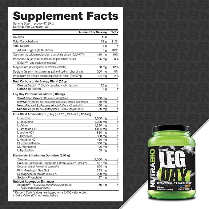NutraBio Leg Day Intra Workout Powder – Advanced Carb Supplement with Cluster Dextrin & Electrolytes – Carb Powder with EAAs/BCAAs – Cyclic Dextrin for Performance – New York Punch, 20 Servings