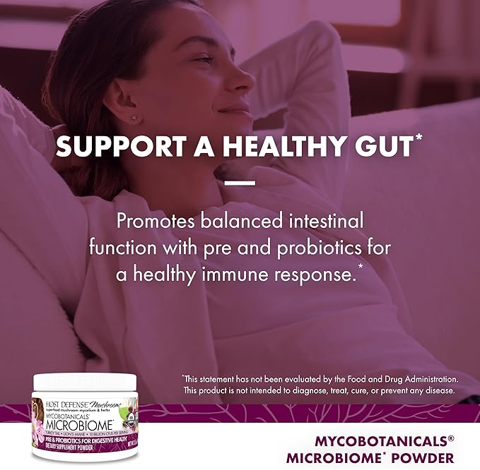 Host Defense MycoBotanicals Microbiome* Powder - Digestive & Immune Health Support Supplement - Gut Health Supplement with Turkey Tail, Lion's Mane & Reishi - 3.5 oz (33 Servings)*