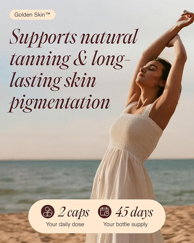 Golden Skin Tanning Supplement for Women & Men – Potent Tanning Pills with Beta Carotene, Lutein & L-Tyrosine for Skin Health | Natural Antioxidant Supplement & Tanning Vitamins | 90 Vegan Capsules