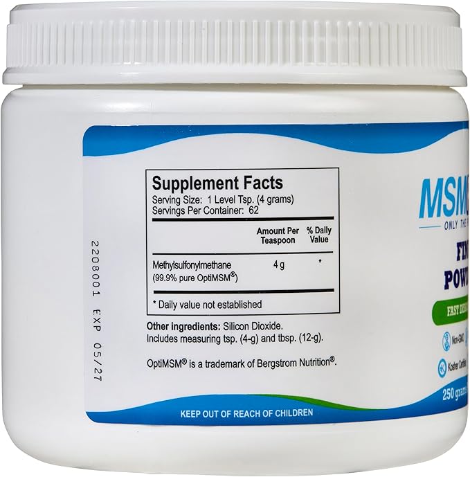 Kala Health MSMPure Fast Dissolving Fine MSM Powder Crystals – US-Made MSM for Joint Health, Skin Appearance, and Hair & Nail Support – 8.8 oz, Organic Sulfur
