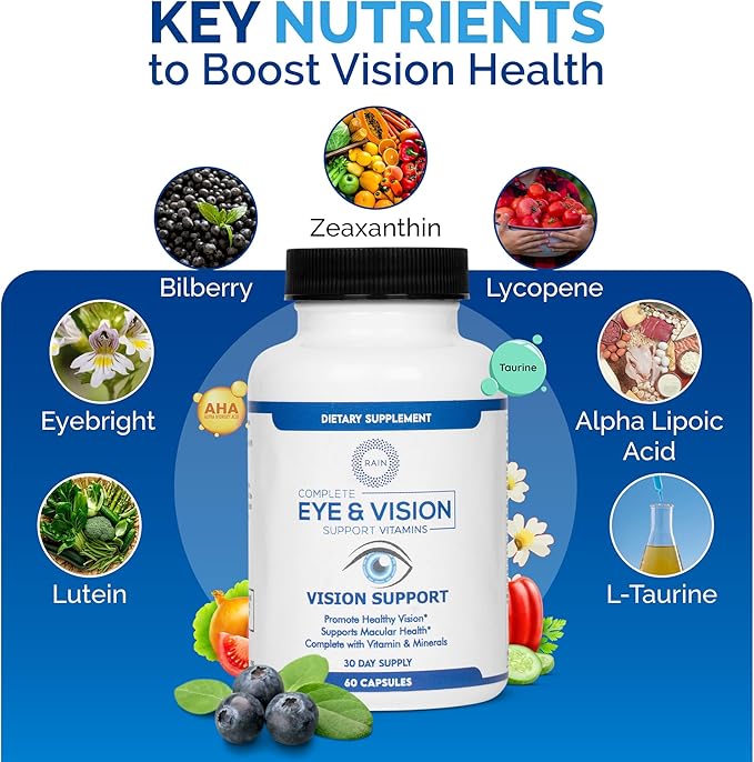 Rain Eye Vitamins & Vision Supplements for Adults – Eye Comfort and Vision Support – Lutein and Zeaxanthin Eye Supplements for Macular Health – 60 Veggie Capsules