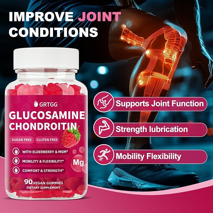 Glucosamine Chondroitin Gummies with MSM & Elderberry Extra Strength 3000MG - Joint Support, Antioxidant Immune Support Supplement for Adults, Men & Women - 90 Raspberry Gummies
