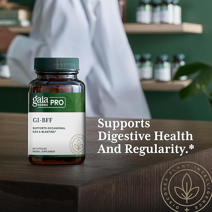 GAIA HERBS PRO GI-BFF Digestive Health Support Supplement - GI Health Supplement with Organic Fennel & Cinnamon Bark - Benegut for Occasional Gas & Bloating* - 60 Capsules (60 Servings)