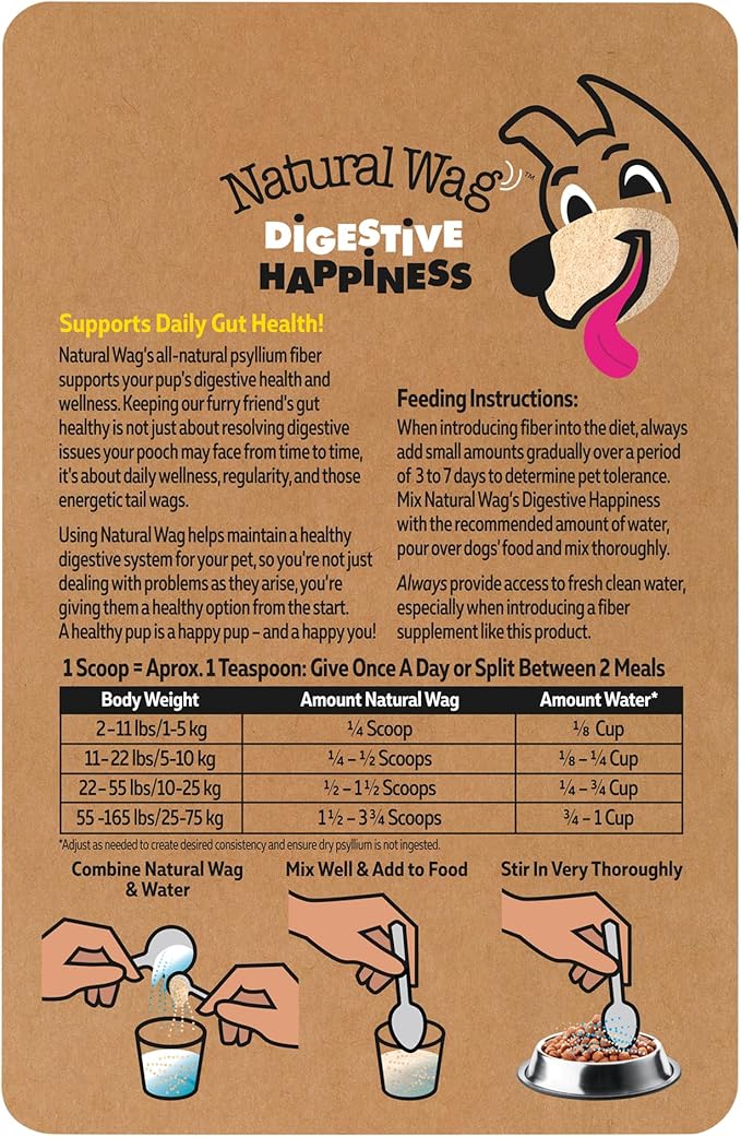 Natural Wag 100% Psyllium Fiber for Dogs – Supports Digestive Health, Relieves Occasional Constipation & Diarrhea, and Promotes Optimal Stool & Overall Wellness.