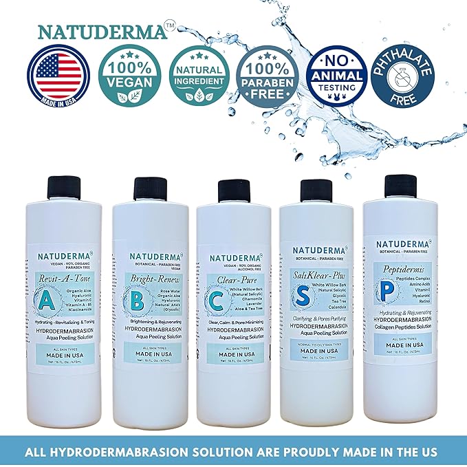 Hydrodermabrasion Solutions | Revitalizing Antioxidant Serum for Hydro Dermabrasion Machine and Oxygen Facial, Revita-A-Tone, 16 oz | and Hyaluronic Acid Serum with Vitamin C, 1oz, by Natuderma