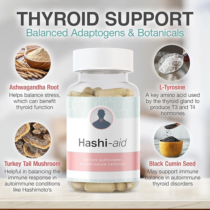 IBDassistโข Hashi Aid Thyroid Support for Women & Men - Thyroid Supplement for Hashimoto's Disease & Hypothyroidism* - with Ashwagandha, Selenium, Zinc, Essential Vitamins & More - 30 Capsules (3 Pack)