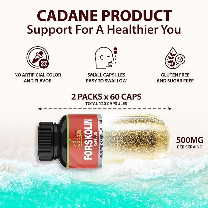 Organic Cadane 2 Packs Forskolin Supplements Capsules & Turmeric, Arjuna, Garcinia Cambogia, Green Tea - Maximum Strength Coleus Forskohlii Extract - Support Energy Production & Immune System