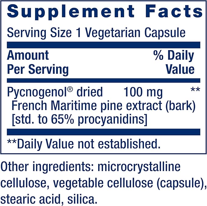 Life Extension Pycnogenol – French Maritime Pine Bark Extract – Scientifically Studied Healthy Aging & Vascular Health Supplement – Non-GMO, Gluten-Free, Vegetarian – 60 Capsules