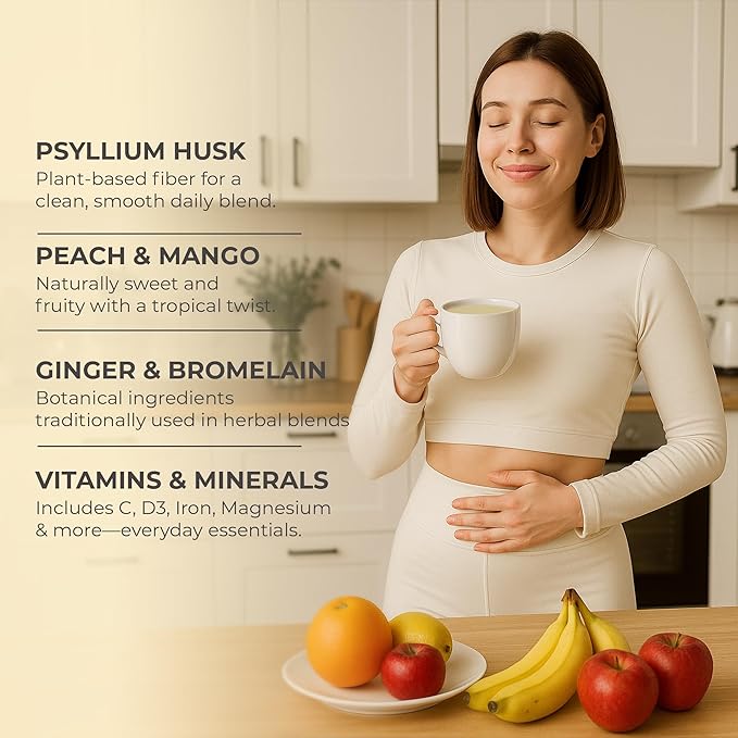 Psyllium Husk Powder | Tropical Flavored Psyllium Husk Powder for Digestive Health & Gut Support | Sugar Free Supplement for Keto & Vegan Diets | 30-Day Supply
