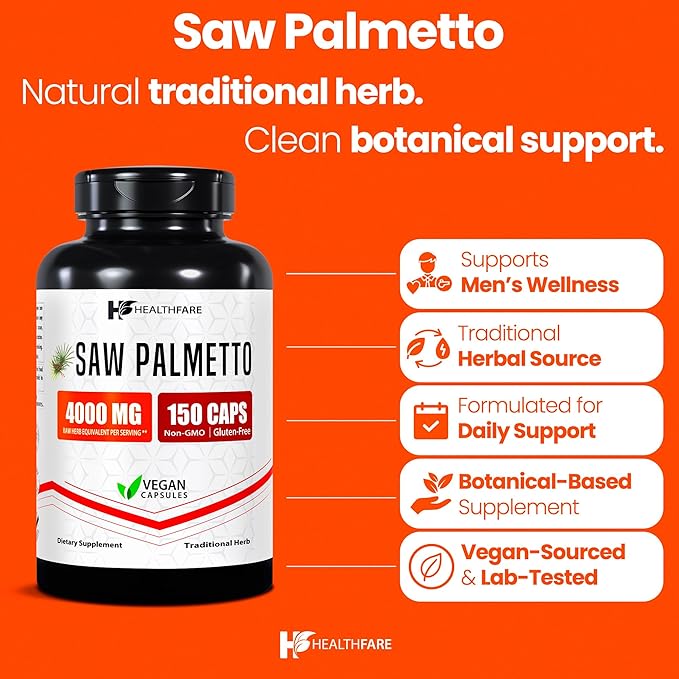Saw Palmetto Extract Capsules 4000mg Equivalent | 150 Capsules | Hair Growth for Men & Women | Non-GMO & Gluten-Free | Made in The USA