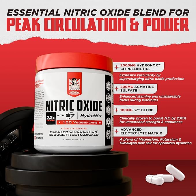 Old School Labs Nitric Oxide Pre-Workout Supplement with HydroNOx & S7 Blend - Muscle Pump & Vascularity Support for Men - 150 Veggie Capsules with Citrulline HCl for Enhanced Blood Flow & Recovery