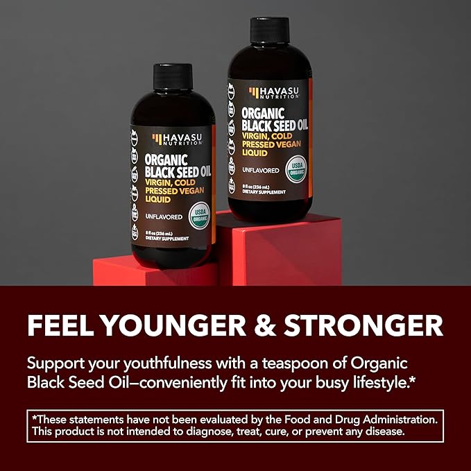 Organic Black Seed Oil Cold Pressed Liquid - Black Cumin Supplement for Immune System Function, Digestive Support, Hair Nourishment & Overall Health - 8 Fl Oz - Unflavored, Non-GMO, Vegan