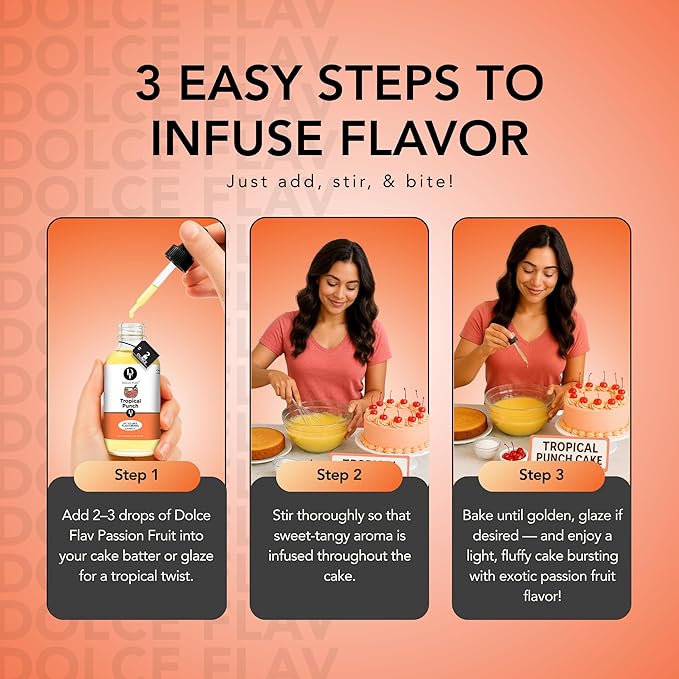 Dolce Flav Tropical Punch Extract – 2 Ounce Oil-Soluble Kosher, Sugar-Free, Concentrated Fruity Tropical Punch Flavoring for Baking, Smoothies & Desserts, Includes Measured Dropper