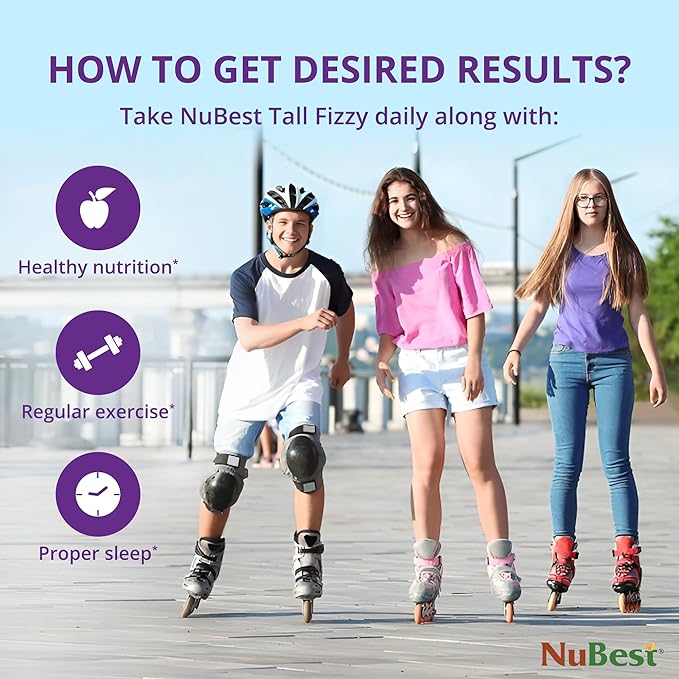NuBest Tall Fizzy - Bone Strength, Immunity, Digestive Health for Kids Age 4+ & Teens | Probiotic, Calcium, Magnesium from Red Marine Algae, Vitamins | 10 Orange Effervescent Tablets | 2 Weeks Supply
