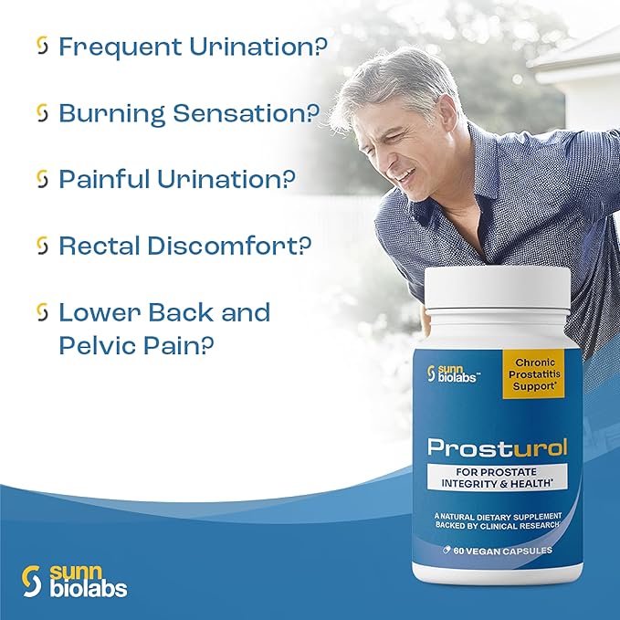 Prosturol | Prostatitis Treatment | CPPS | Extra Strength Discomfort Relief & Prostate Supplement for Men with Quercetin, Saw Palmetto, Enzymes, for Pelvic Health - 60 Capsules