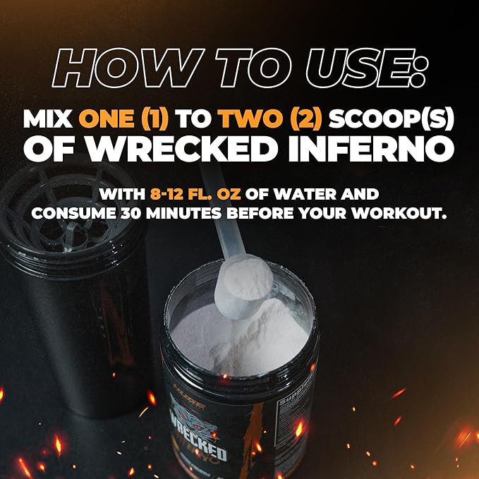 Wrecked Inferno - Thermogenic Pre Workout For Men & Women, Increase Energy, Boost Thermogenesis & Metabolism, Enhance Exercise Performance - Contains L-Citrulline, L-Carnitine, Beta-Alanine & More