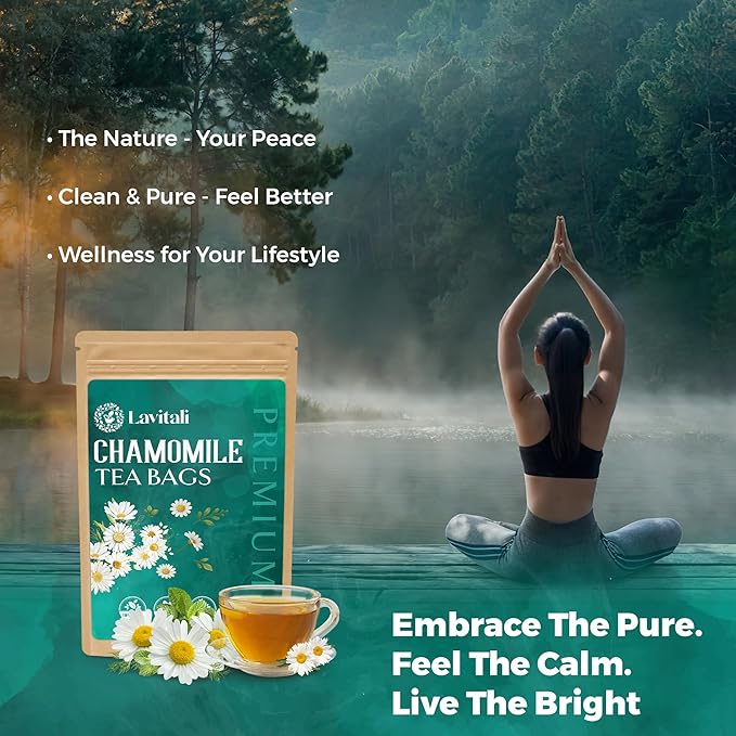 Lavitali, Chamomile Flower Tea| 60 bags, 100% Pure Herbal Tea | Caffeine-Free, Antioxidant-Rich, Eco-Friendly Filter Bag | Daily Natural Botanical, Hot or Iced Floral Infusion