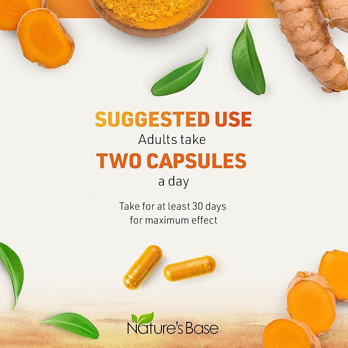 Nature's Base Turmeric and Ginger Supplement - with Curcumin, Apple Cider Vinegar & BioPerine Black Pepper Extract - 95% Curcuminoids - 120 Capsules