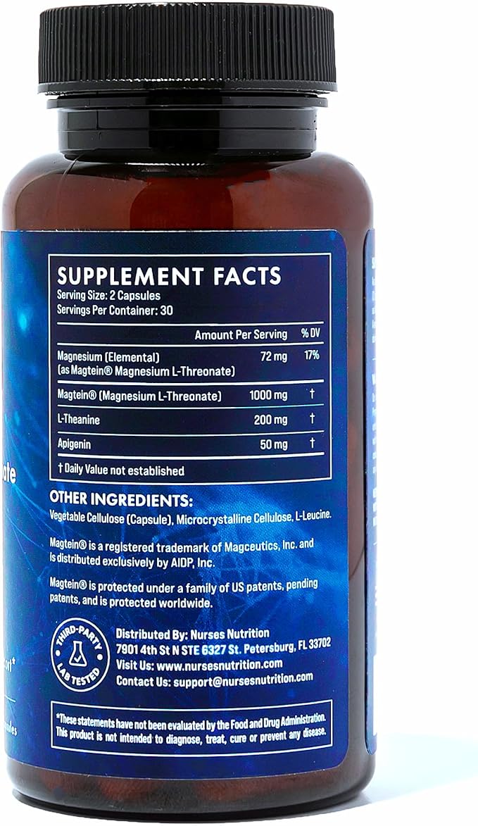 Clinically Studied โ Premium High Absorption Magnesium Sleep Supplement โ Magnesium L-Threonate L-Theanine Apigenin โ Sleep & Stress Support โ Third Party Tested โ Made in USA โ Gluten Free