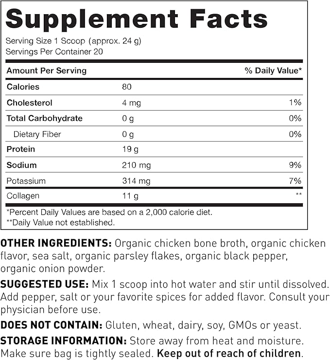 Amy Myers MD Bone Broth Collagen Powder - Organic Chicken Bone Broth - Supports Healthy Skin & Nails - for Gut Health & Joint Support - 20 Servings, Chicken Flavor