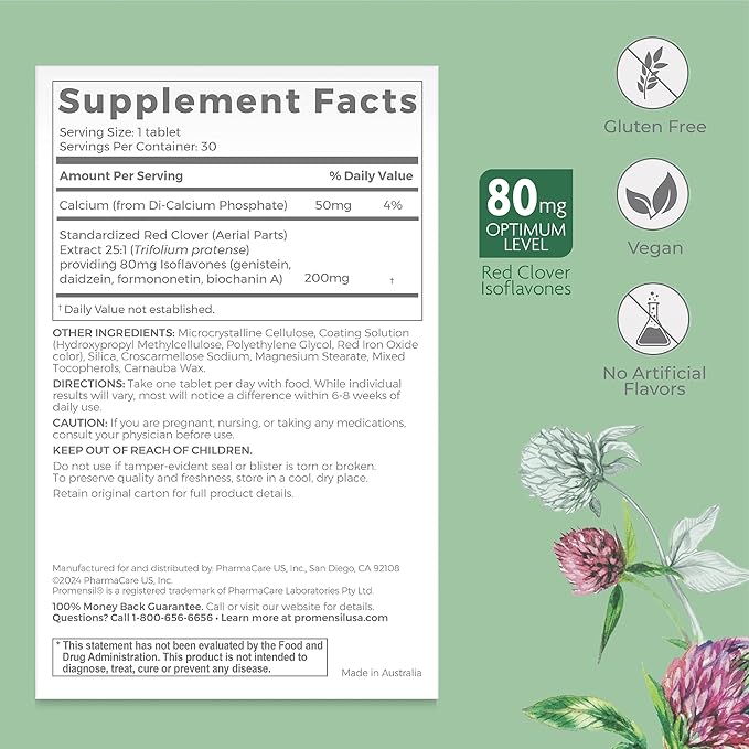 Promensil Menopause Double Strength Supplements for Women - Red Clover Isoflavones, Helps Support Hot Flashes, Night Sweats, Restlessness - 30 Count (Pack of 2)