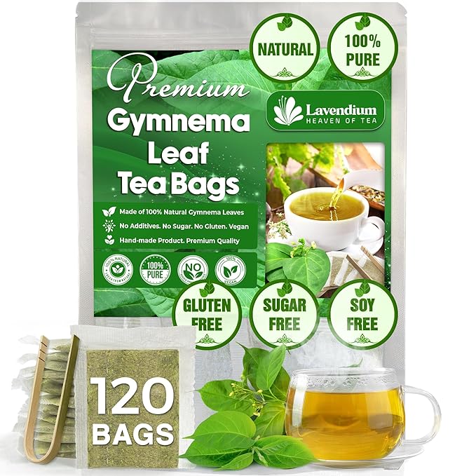 Lavendium, Premium 120 Gymnema Leaf Tea Bags, 100% Natural & Pure from Gymnema Leaves. Gymnema Tea Bags for Diabetics - COLD-DRIED for Maximum Freshness and Nutrient Retention. No Sugar, Vegan.