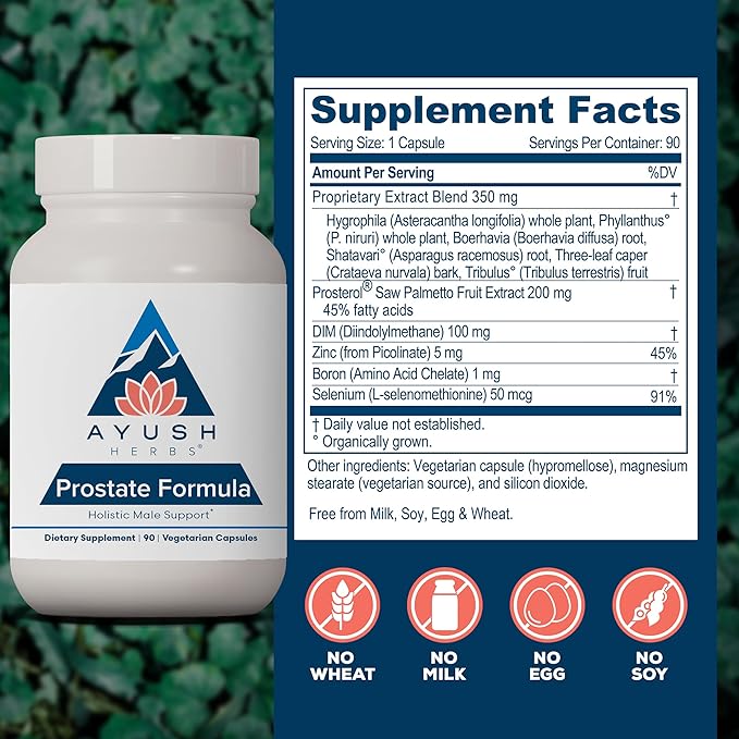 Ayush Herbs Prostate Formula - Prostate Health Supplement for Men, Saw Palmetto, Zinc, & DIM, Traditional Herbal Blend, Holistic Male Prostate Support - 90 Vegetarian Capsules