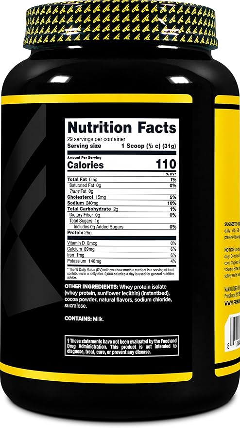 Primaforce Whey Protein Isolate Powder (Chocolate, 2 lbs) - Non-GMO, Gluten Free