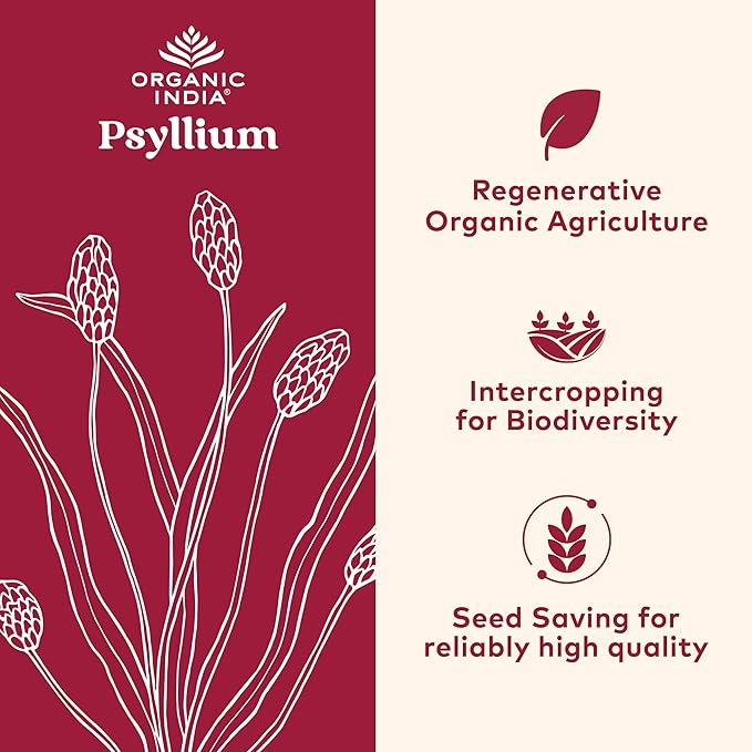 ORGANIC INDIA Whole Psyllium Husk Powder Organic - Psyllium Husk Fiber Supplement, Digestion Support, Vegan, Gluten-Free, Non-GMO, Soluble & Insoluble Fiber Source - 12 oz (Pack of 1)
