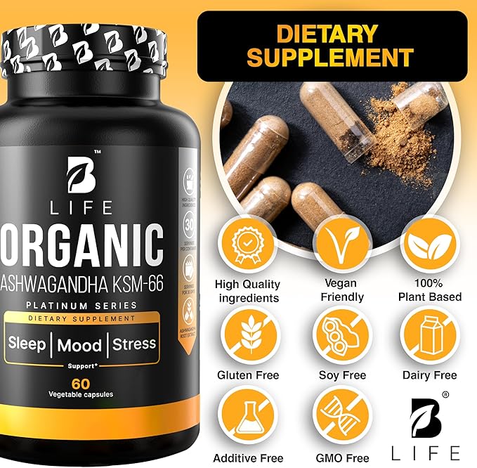 Organic Ashwagandha Supplements – KSM-66 – 60 Vegan Capsules – 30-Day Supply | Pure Ashwagandha for Women and Men | Plant-Based Ritual Multivitamins Alternative for Stress & Mood