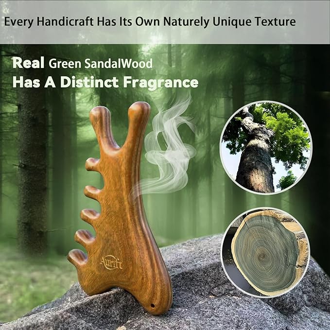 4-in-1 Gua Sha Tool for Face & Body, Natural Green Sandalwood โ Lymphatic Drainage, Jaw Lifting & Nose Sculpting, Head Massage Comb for Stress Relief, Home Office Self Care Gifts for Mom Girl Friend