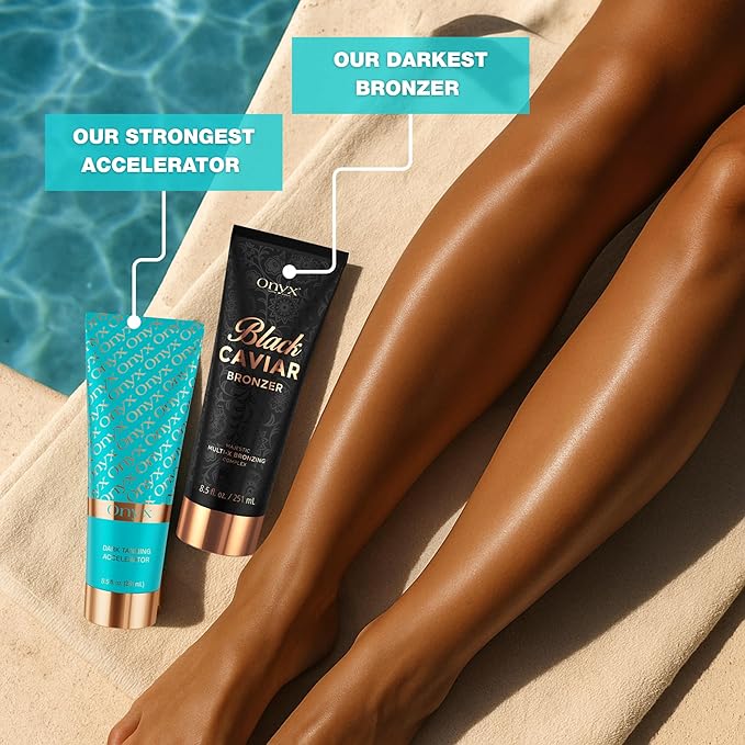 Onyx Strongest Dark Tanning Accelerator Lotion - Effective Tan Enhancer for Indoor & Outdoor Sun - Accelerates Melanin Production - No Stains & Streaks | Super Moisturizing | Tropical Scent | No-SPF