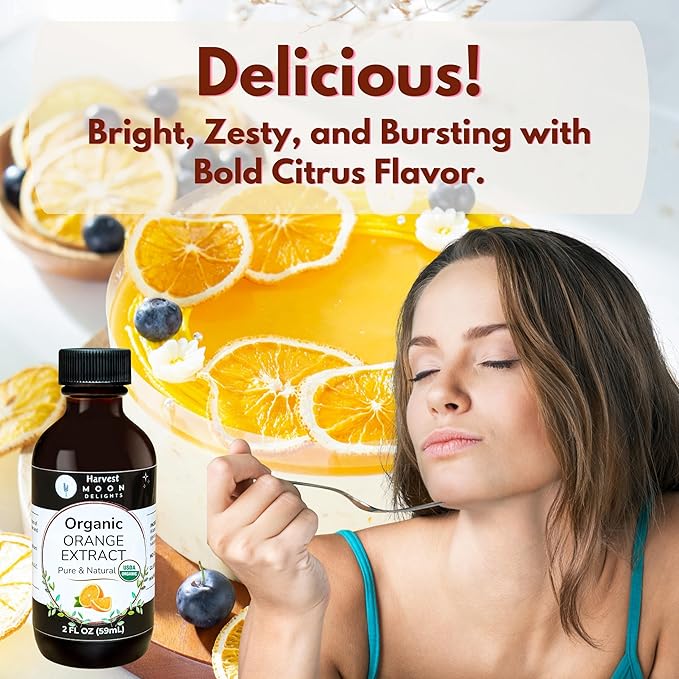 Organic Orange Extract for Baking, Ice Cream, Drinks, and Candy - 2 oz - Water-Soluble - By Harvest Moon Delights - Pure Orange Extract, Orange Flavoring, Orange Flavor