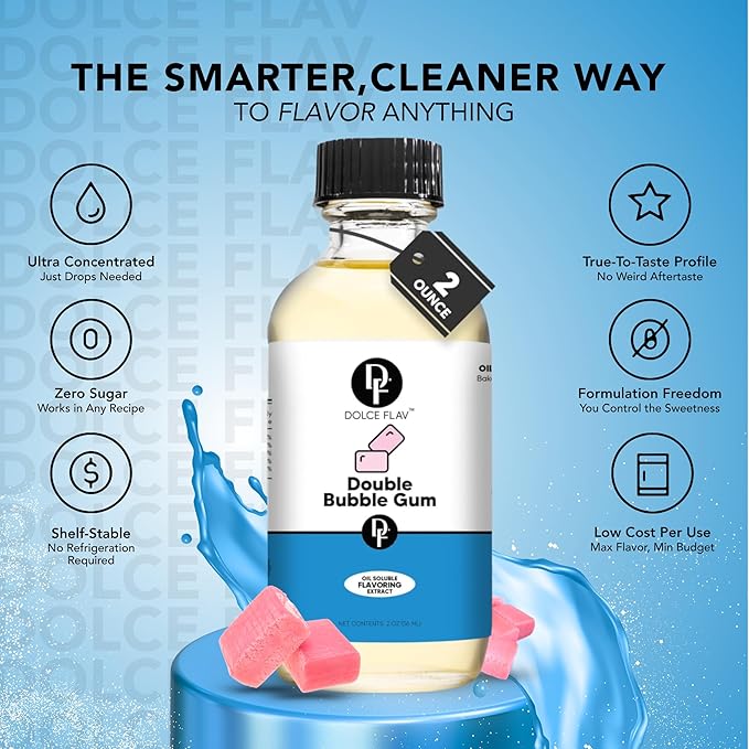 Dolce Foglia Oil Soluble Bubble Gum Extract - 2 Oz. - Sugar-Free, Zero Calories - Multipurpose Bubble Gum Flavoring Oil for Candy Making, Lip Balm, Ice Cream - Pioneer Woman Kitchen Stuff, Kitchen