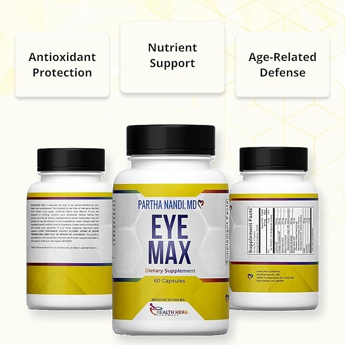 Dr. Nandiโs Eye Max Vision Supplement โ Lutein, Zeaxanthin, Lycopene, Zinc โ Eye Vitamins for Macular & Retina Support โ Blue Light Protection, Visual Clarity & Antioxidant Support โ 60 Vegan Capsules