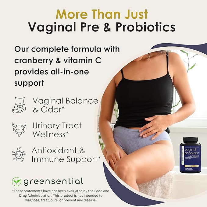 Vaginal Probiotics & Prebiotics | 2-Month Supply | with Cranberry & Vitamin C | Supports Vaginal Flora, Odor, pH & Urinary Tract Health for Women | Lactobacillus Blend | Vegan, 120 Count