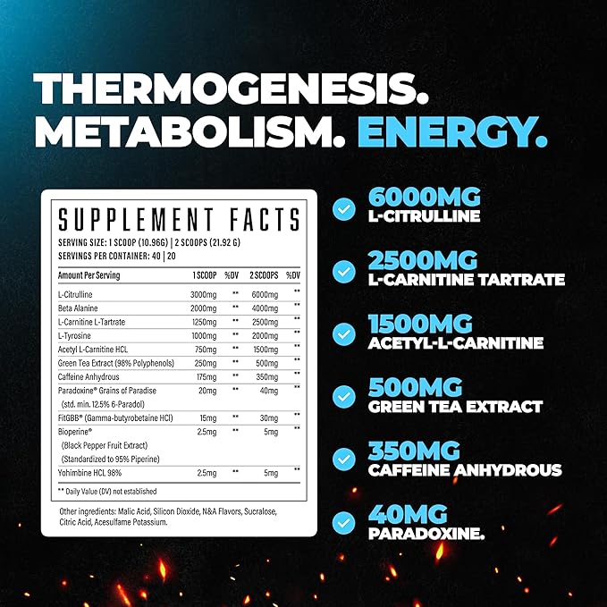 Wrecked Inferno - Thermogenic Pre Workout For Men & Women, Increase Energy, Boost Thermogenesis & Metabolism, Enhance Exercise Performance - Contains L-Citrulline, L-Carnitine, Beta-Alanine & More