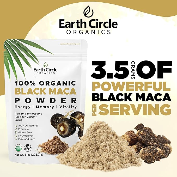 Organic Black Maca Peruvian Root Powder | Black Maca Root for Men | Natural Supplement | Essential Vitamins, Minerals & Fatty Acids Improved Energy | Immune Support (8oz, Pack of 2)
