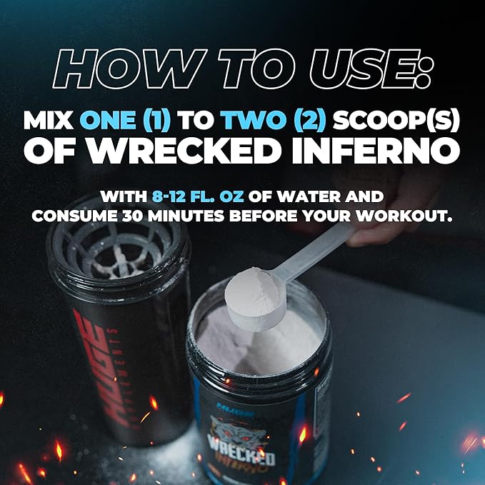Wrecked Inferno - Thermogenic Pre Workout For Men & Women, Increase Energy, Boost Thermogenesis & Metabolism, Enhance Exercise Performance - Contains L-Citrulline, L-Carnitine, Beta-Alanine & More