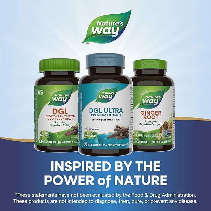 Nature's Way DGL Ultra, Premium Licorice Root Extract, Soothing Digestive Relief*, With GutGard, 75 mg per Serving, No Gluten, 90 Vegan Capsules (Packaging May Vary)