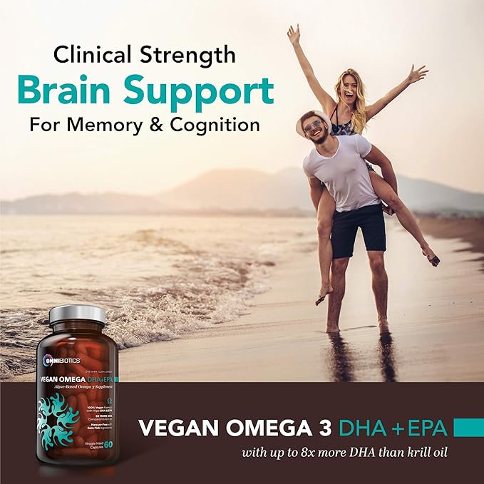 OmniBiotics Vegan Omega 3 DHA EPA Supplement β MD-Certified Prenatal Supplement with 8X More DHA Than Krill Oil, Fish-Free, Non-GMO β 60 Vegan Capsules