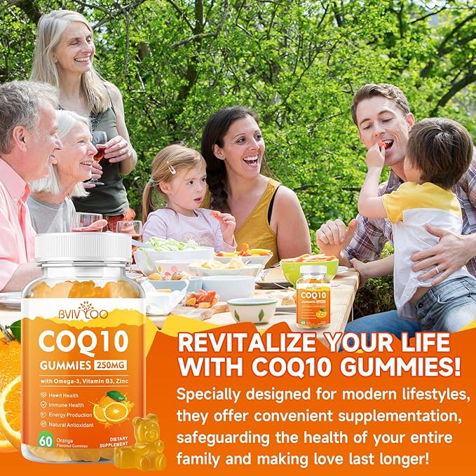 2 Packs CoQ10 Gummies 250mg, Plus Omega-3, Vitamin B3 & Zinc, Magnesium - High Absorption Coenzyme Q10 Supplements for Heart Health, Cellular Energy, & Antioxidant Support, 120 Count