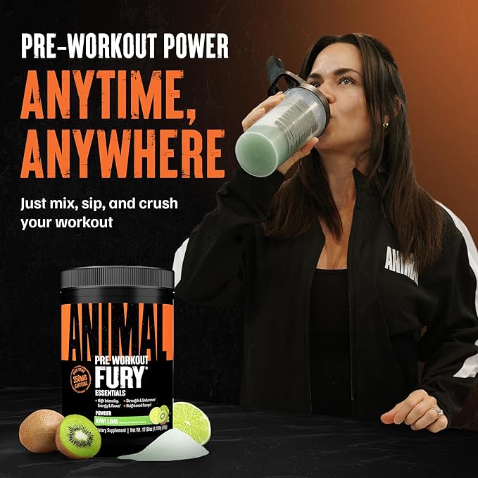 Animal Fury Pre Workout Powder - Kiwi Lime, 350mg Caffeine, BCAA Amino Acids, 2g Beta Alanine, Citrulline & Tyrosine, Energy, Focus, Strength, Endurance, Preworkout for Men & Women, 30 Servings